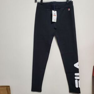 Womens FILA SZ XS Soft Stretch Cotton Leggings Workout Yoga Pant Fitness BLACK